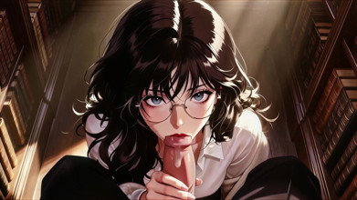 Glasses Beautiful Woman, the Private Study Session in the Library.super Temptation. Ai Generated