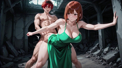 Redhead Anime Girl Fucked Hard in Ruined Factory – Dripping Cum All Over Her Big Ass
