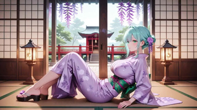 Purple Kimono Goddess! Can’t Handle the Wetness Under the Red Torii Gate