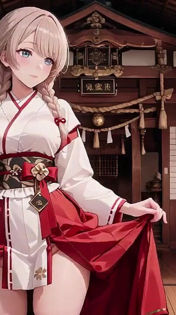 Forbidden Contrast Between Shrine & Bedroom, Wet Secrets Under Red & White Kimono.
