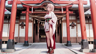 Forbidden Contrast Between Shrine & Bedroom, Wet Secrets Under Red & White Kimono.
