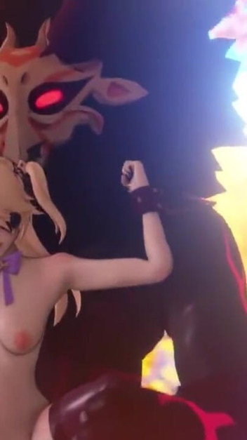 Genshin Impact’s Fischl Fucked by Walking Mitachurl on a Harness Restraint Toy – Bondage Carry Fuck