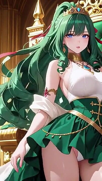 Green Queen on the Golden Throne! Lazy Seduction in a Silk Gown, What Secrets Hide Beneath?